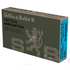 Sellier & Bellot SB300BLKSUBA 300Blackout 200gr Full Metal Jacket Subsonic 20 Per Box/50 Case Centerfire, Rifle Ammunition