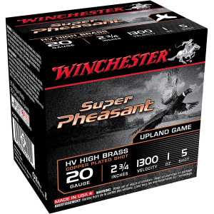 Winchester X20PH5 Super Pheasant Magnum High Brass 20Gauge 2.75 in 5Shot 25 Per Box/10 Case, Shotgun Shells