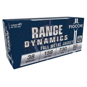 Fiocchi 38G Range Dynamics 38Special 158gr Full Metal Jacket 50 Per Box/20 Case Centerfire, Handgun Ammunition