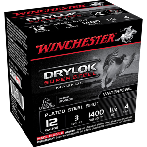 Winchester XSV1234 Drylok Super Steel Magnum 12Gauge 3 in 1 1/4oz 4Shot 25 Per Box/10 Case, Shotgun Shells
