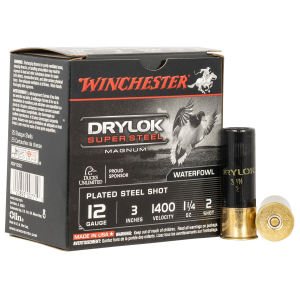 Winchester XSV1232 Drylok Super Steel Magnum 12Gauge 3 in 1 1/4oz 2Shot 25 Per Box/10 Case, Shotgun Shells