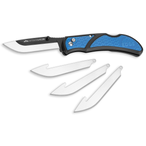 Outdoor Edge Razor EDC Lite, Folding Knife, Plain Edge, 3 in Blades, 420J2 Stainless Steel, Blue and Black Handle, Includes (4) Drop Point Blades RLU30-40C