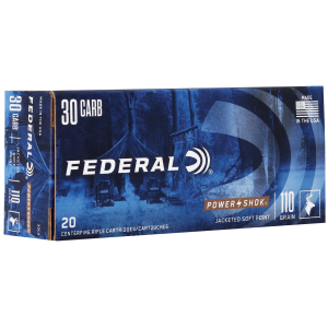 Federal PowerShok, 30 Carbine, 110 Grain, Soft Point, Round Nose, 20 Round Box 30CA
