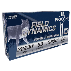 Fiocchi 22250B Field Dynamics 22-250Rem 55gr Pointed Soft Point 20 Per Box/10 Case Centerfire, Rifle Ammunition