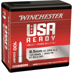 Winchester WBR65125 Centerfire, Rifle 6.5Creedmoor 125gr Open Tip 100 Per Box/10 Case, Reloating Bullets