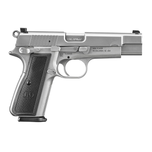 FN 66101116 High Power 9mm Luger Caliber with 4.70 in Barrel, 10+1 Capacity (2), Textured Stainless Steel Frame, Serrated Stainless Steel Slide, & Black Polymer Grip (Gray Grip Included)