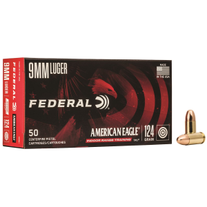 Federal AE9N1 American Eagle Indoor Range Training 9mmLuger 124gr Total Metal Jacket 50 Per Box/20 Case Centerfire, Handgun Ammunition