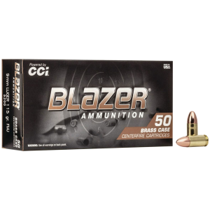CCI 5200 Blazer Brass 9mmLuger 115gr Full Metal Jacket 50 Per Box/20 Case Centerfire, Handgun Ammunition