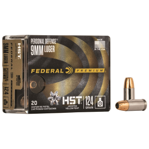 Federal P9HST1S Premium Personal Defense 9mmLuger 124gr HST Jacketed Hollow Point 20 Per Box/10 Case Centerfire, Handgun Ammunition