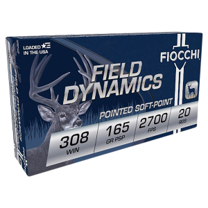 Fiocchi 308D Field Dynamics 308Win 165gr Pointed Soft Point 20 Per Box/10 Case Centerfire, Rifle Ammunition