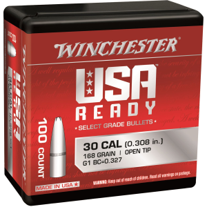 Winchester WBR30168 Centerfire, Rifle 308Win 168gr Open Tip 100 Per Box/10 Case, Reloating Bullets