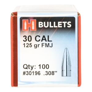 Hornady 30196 FMJ 30 Cal .308 125 gr Full Metal Jacket 100 Per Box/ 25 Case, Reloating Bullets