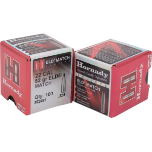 Hornady 22491 ELD Match 22 Cal .224 52 gr Extremely Low Drag Match 100 Per Box/ 40 Case, Reloating Bullets