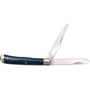 Cold Steel CSFLTRPRB Trapper 3 Fold Clip/Spey Plain 8Cr13MoV SS Blade/Dark Blue w/Polished Bolsters Bone Handle, Knife