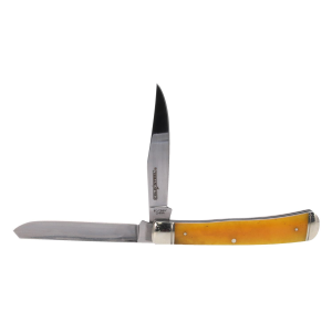 Cold Steel CSFLTRPRY Trapper 3 Fold Clip/Spey Plain 8Cr13MoV SS Blade/Yellow w/Polished Bolsters Bone Handle, Knife