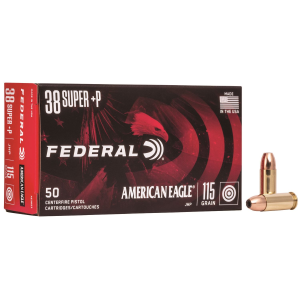 Federal AE38S3 American Eagle 38Super+P 115gr Jacketed Hollow Point 50 Per Box/20 Case Centerfire, Handgun Ammunition
