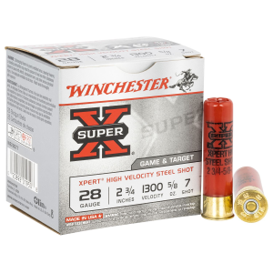 Winchester WE28GT7 Super X Xpert High Velocity 28Gauge 2.75 in 5/8oz 7Shot 25 Per Box/10 Case, Shotgun Shells