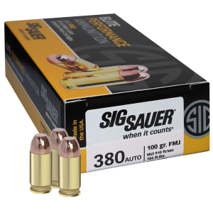 Sig Sauer E380B150 Elite Ball 380 ACP 100 gr Full Metal Jacket 50 Per Box/ 20 Case