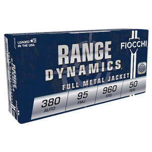 Fiocchi 380AP Range Dynamics 380ACP 95gr Full Metal Jacket 50 Per Box/20 Case Centerfire, Handgun Ammunition