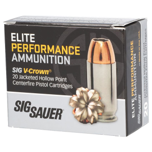 Sig Sauer E40SW120 Elite Performance 40S&W 165gr V-Crown Jacketed Hollow Point 20 Per Box/10 Case Centerfire, Handgun Ammunition