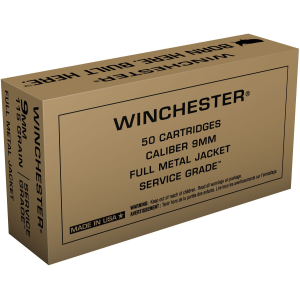 Winchester SG9W Service Grade 9mmLuger 115gr Full Metal Jacket 50 Per Box/10 Case Centerfire, Handgun Ammunition