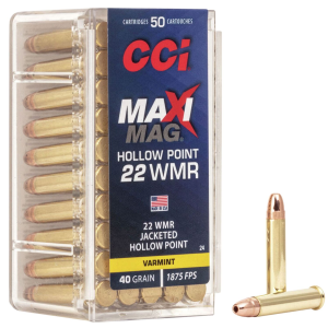 CCI 0024 Maxi-Mag 22WMR 40gr Jacketed Hollow Point 50 Per Box/40 Case Rimfire Ammunition