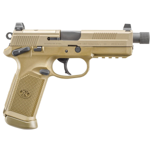 FN 66968 FNX Tactical 45 ACP 15+1 5.30 in Black Steel Threaded Barrel, FDE Optic Cut/Serrated Stainless Steel Slide & Polymer Frame w/Picatinny Rail, FDE Interchangeable Backstrap Grip, Pistol