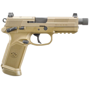 FN 66982 FNX Tactical 45 ACP 10+1 5.30 in Black Steel Threaded Barrel, FDE Optic Cut/Serrated Steel Slide & Polymer Frame w/Picatinny Rail, FDE Interchangeable Backstrap Grip, Pistol