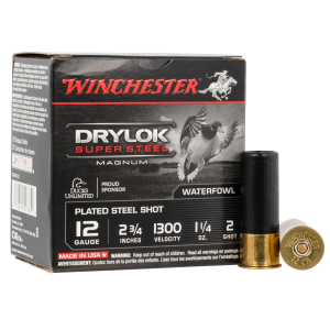 Winchester XSM122 Drylok Super Steel Magnum 12Gauge 2.75 in 1 1/4oz 2Shot 25 Per Box/10 Case, Shotgun Shells