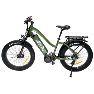Bakcou E-bikes BMST24GB21 Mule ST 24 Matte Army Green 18 in w/Stand Over Height of 29.50 in Frame, Shimano Alivio Hill-Climbing 9 Speed Bafang M620 Ultra Motor 35+ mph Speed