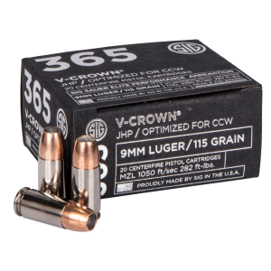 Sig Sauer E9MMA136520 Elite Performance 365 9mmLuger 115gr V-Crown Jacketed Hollow Point 20 Per Box/10 Case Centerfire, Handgun Ammunition
