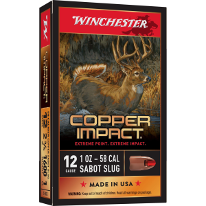 Winchester X12CLF Copper Impact 12Gauge 2.75 in 1oz Sabot Slug Shot 5 Per Box/20 Case, Shotgun Shells