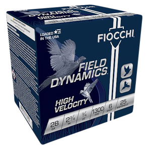 Fiocchi 28HV6 Field Dynamics High Velocity 28Gauge 2.75 in 3/4oz 6Shot 25 Per Box/10 Case, Shotgun Shells