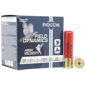 Fiocchi 28HV75 Field Dynamics High Velocity 28Gauge 2.75 in 3/4oz 7.5Shot 25 Per Box/10 Case, Shotgun Shells