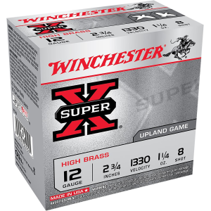 Winchester X128 Super X Heavy Game Load High Brass 12Gauge 2.75 in 1 1/4oz 8Shot 25 Per Box/10 Case, Shotgun Shells