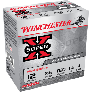 Winchester X124 Super X Game Load High Brass 12Gauge 2.75 in 1 1/4oz 4Shot 25 Per Box/10 Case, Shotgun Shells