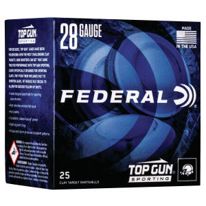 Federal TGS282175 Top Gun 28Gauge 2.75 in 3/4oz 7.5Shot 25 Per Box/10 Case, Shotgun Shells