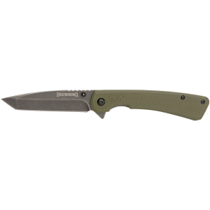 Browning 3220507 Branded Rock EDC 3 Fold Tanto Plain Black Stonewashed 7Cr17MoV SS Blade OD Green, G10 Handle, Knife
