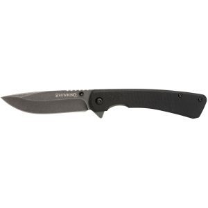 Browning 3220514 Branded Rock EDC 3 Fold Drop Point Plain Black Stonewashed 7Cr17MoV SS Blade, Black G10 Handle, Knife