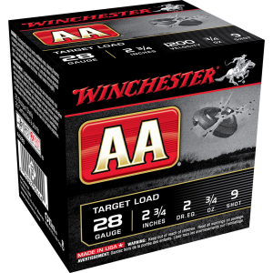Winchester AA289 AA 28Gauge 2.75 in 3/4oz 9Shot 25 Per Box/10 Case, Shotgun Shells