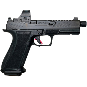 Shadow Systems SS2075H DR920 War Poet Full Size 9mm Luger 17+1, 5 Blk Nitride Match Grade/Spiral Fluted/Threaded BBL & Optic Cut/Serrated/Window Cut Stainless Slide, Blk Poly Frame w/Beavertail & Pic Rail Features War Poet Engrav, Pistol