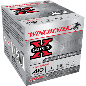 Winchester X413H4 Super X Heavy Game Load High Brass 410Gauge 3 in 3/4oz 4Shot 25 Per Box/10 Case, Shotgun Shells