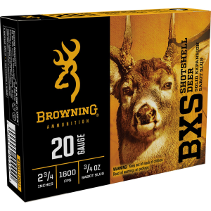 Browning Ammo B193112021 BXS 20Gauge 2.75 3/4oz Sabot Slug Shot 5 Per Box/20 Case, Shotshell Slug Loads