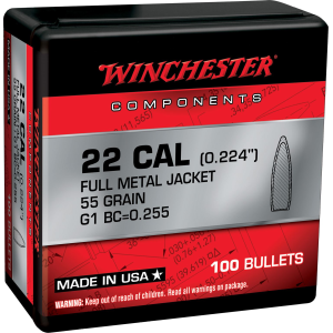 Winchester WB556MC55X Centerfire, Rifle 5.56x45mmNATO 55gr Full Metal Jacket Boat Tail 100 Per Box/10 Case, Reloating Bullets