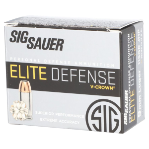 Sig Sauer E9MMA120 Elite Performance 9mmLuger 115gr V-Crown Jacketed Hollow Point 20 Per Box/10 Case Centerfire, Handgun Ammunition