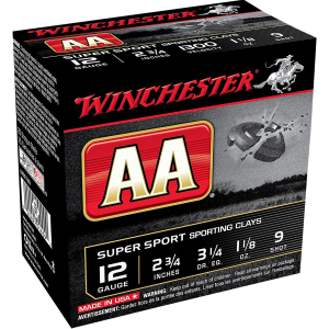 Winchester AASC129 AA Super Sport Sporting Clay 12Gauge 2.75 in 1 1/8oz 9Shot 25 Per Box/10 Case, Shotgun Shells