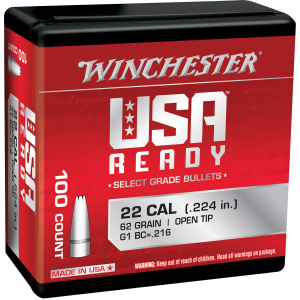 Winchester WBR22462 Centerfire, Rifle 224Valkyrie 62gr Open Tip 100 Per Box/10 Case, Reloating Bullets