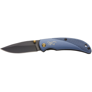 Browning 3220341 Prism 3 EDC Folding 2.38 in Plain Black Oxide 7Cr17MoV SS Blade, Navy w/Brass Accents & Logo Anodized Aluminum Handle, Includes Pocket Clip, Knife