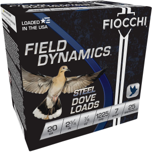 Fiocchi 20DLS7 Field Dynamics Dove & Quail 20Gauge 2.75 in 7/8oz 7Shot 25 Per Box/10 Case, Shotgun Shells