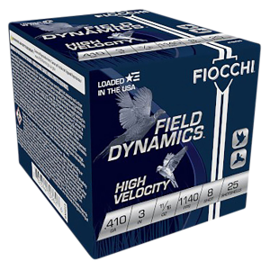 Fiocchi 410HV8 Field Dynamics High Velocity 410Gauge 3 in 11/16oz 8Shot 25 Per Box/10 Case, Shotgun Shells
